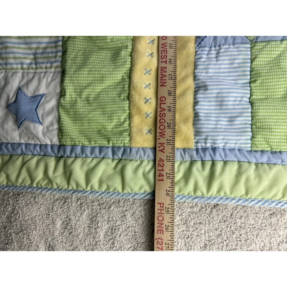 Baby‎ Crib Quilt Blanket Patchwork Stars Moon Applique Reversible Pastel Nursery